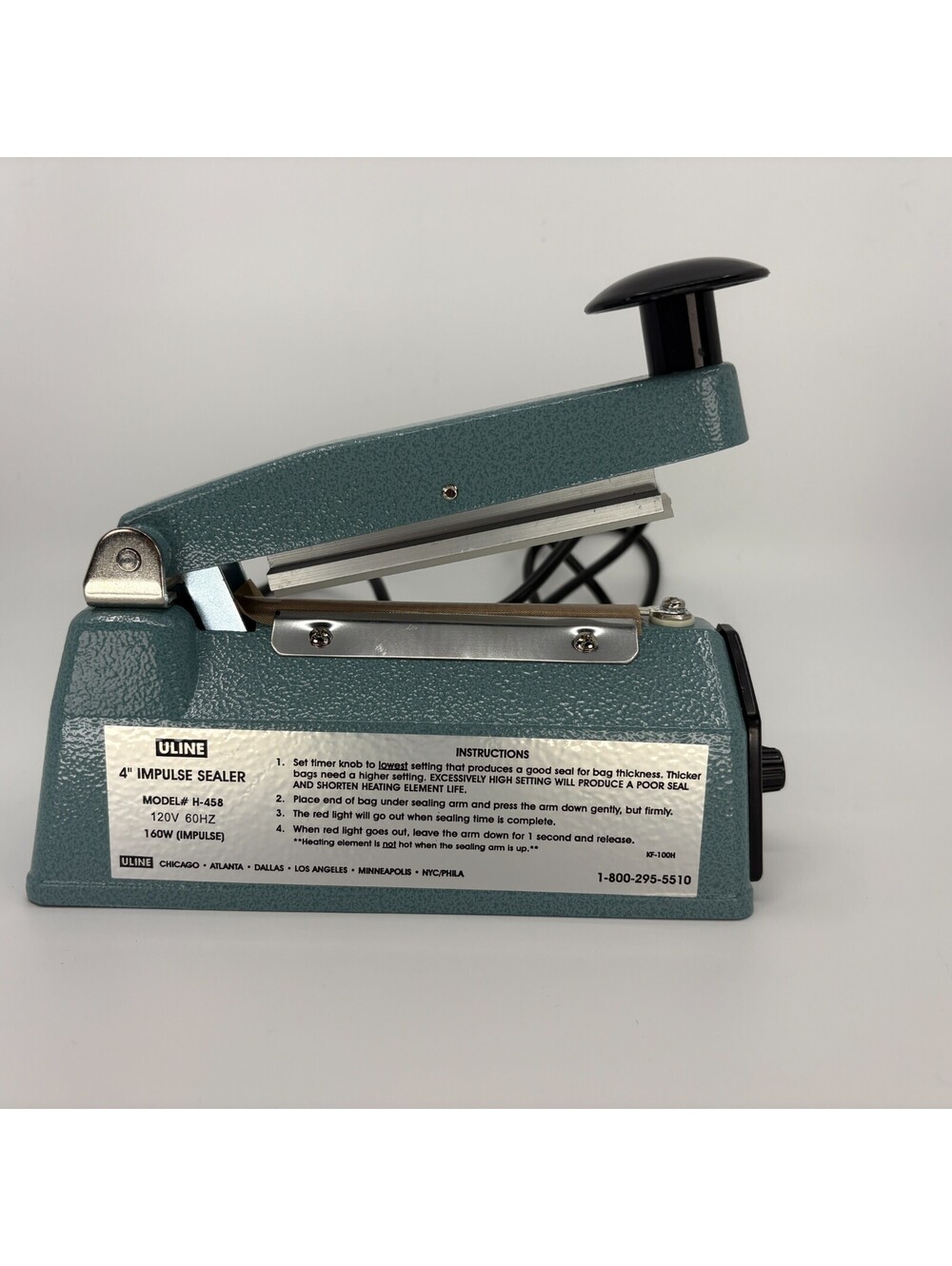 Uline H-458 4 Inch Impulse Sealer 120V 160W Plastic Bag Heat Sealer Powers on